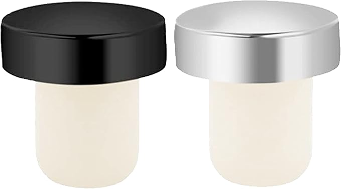 OGGI T-shaped Wine Corks, 2-pc Set, Reusable & Low Profile for Wine & Beer Bottles DIY Craft (Black, Silver)