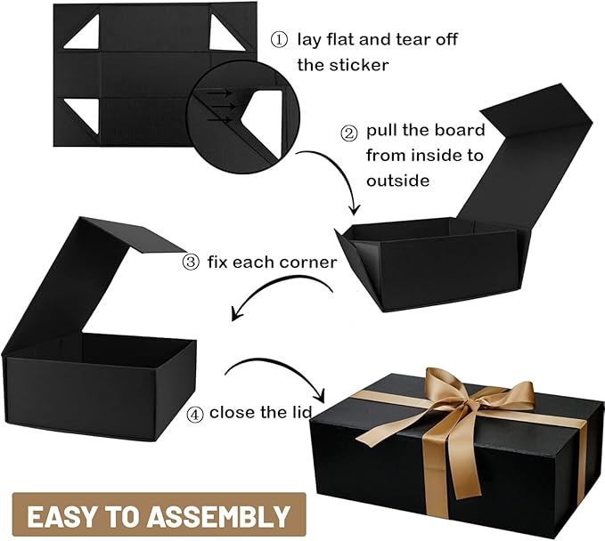 YINUOYOUJIA Large Black Gift Boxes with Lid,14"x9"x4.5" Magnetic Gift Box with Ribbon,Cards and Envelopes for Presents,Great for Wedding,Birthdays,Crafting,Gift Packaging.