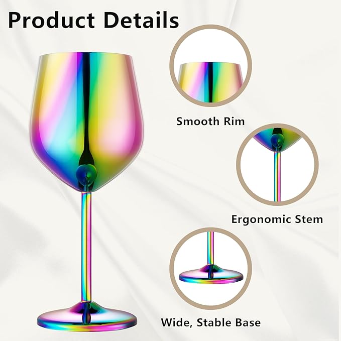 Stainless Steel Wine Glasses Set of 4 Unbreakable Colorful Wine Glass 18 oz Unique Metal Wine Goblets for Outdoor, Travel, Camping, Pool, Ideal Gift for Wine Lovers