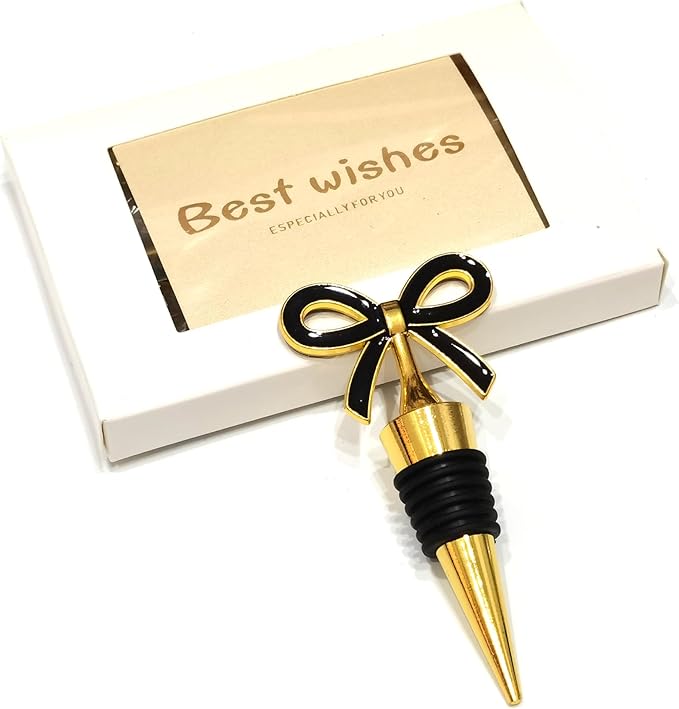 Bow Wine Stopper and Opener Set 3 Packs - Golden Bowtie Beer Bottle Opener, Wine Opener, Stopper - Black, White, Red Bow for Beer Topper, Holiday, Festival, Banquet, Wedding Table Decoration