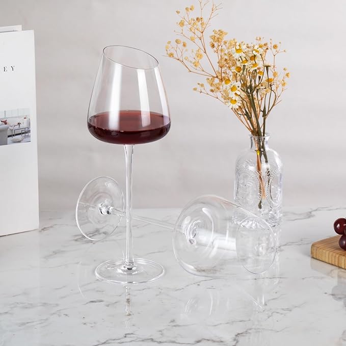 KAMMAK Wine Glasses Set of 2, 16.06 oz Hand Blown Crystal Bordeaux Wine Glasses, Thin Rim & Long Stem, Perfect for Red & White, Daily Use, Wedding or Birthday Gift with Gift Box, XH-H280 Matte