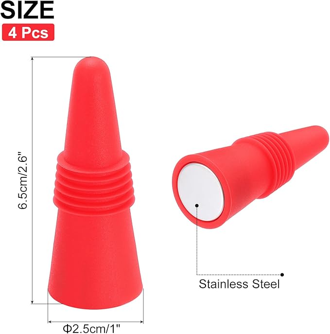 MECCANIXITY 4Pcs Wine Stoppers High Temp Silicone Plug T Shaped Wine Bottle Stopper Wine Outlet Cap Bottle Cover, Red