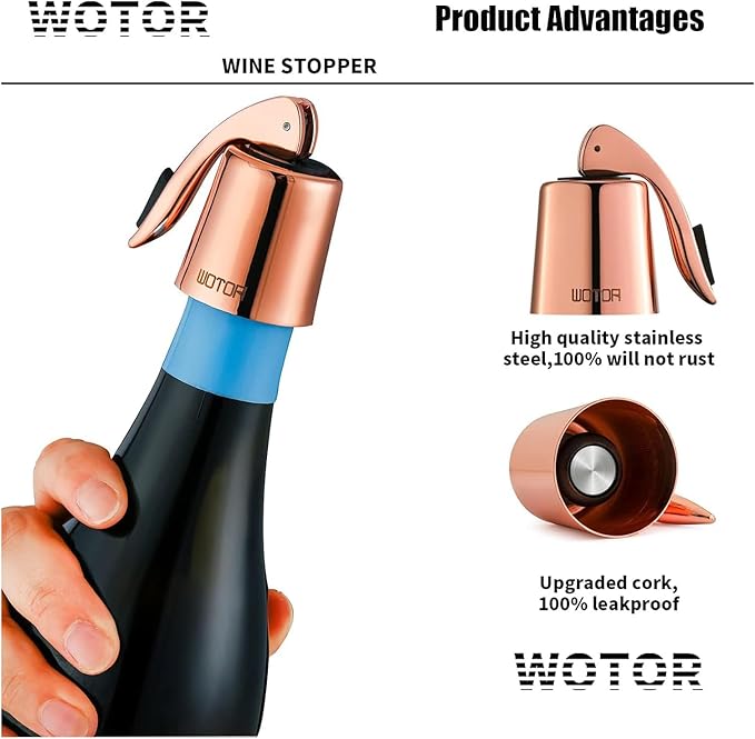WOTOR Wine Stoppers Stainless Steel Wine Bottle stopper Plug with Silicone Reusable Wine Saver Leak proof Keep Fresh Triple Color 3 pack
