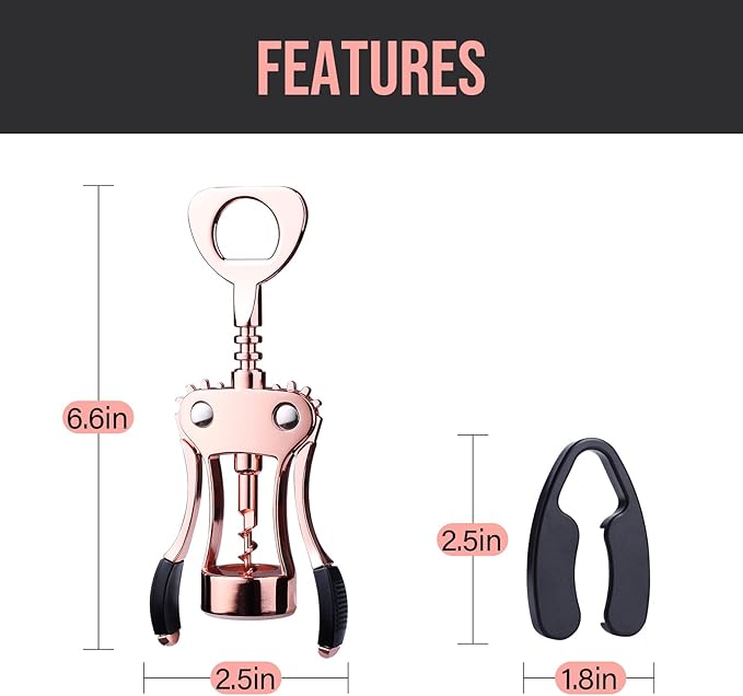 Wine Opener, Zinc Alloy Premium Wing Corkscrew Wine Bottle Opener with Multifunctional Bottles Opener, Upgrade