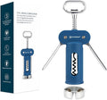 KITCHENDAO Luxury 3 in 1 Wine Opener with Foil Cutter, Beer Bottle Opener, Sturdy Zinc Alloy Wing Corkscrew with Self-centering Non-stick Sharp Screw, Easy to Remove Cork, Manual Corkscrew (Blue)