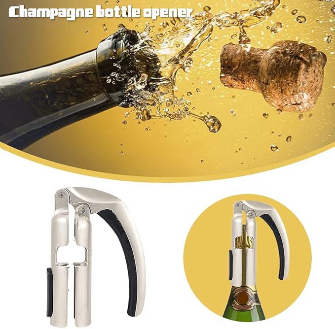 Champagne Bottle Opener, Zinc Alloy Sparkling Wine Cork Puller, Bar Jar Cork Puller Champagne Corkscrew, Multifunctional Bottle Opener, Gift for Wine Lovers(COLOR:A)