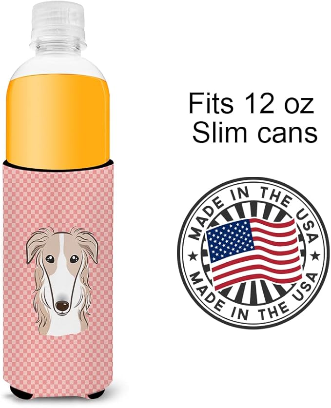 Checkerboard Pink Borzoi Ultra Beverage Insulators for slim cans BB1228MUK