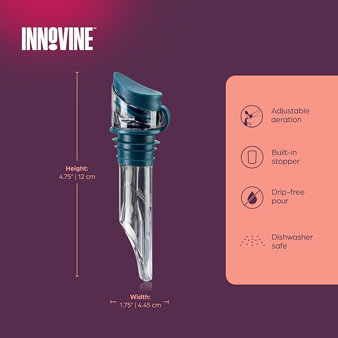 Innovine Wine Aerator Pourer with Built In Stopper, Tilt Design to Enhanced Flavor and Smooth Taste, Easy Pour, No Drip, Perfect for Red & White Wines, Home Bar Accessories, Set of 1, Dark Teal