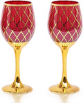 Gold Rim 12oz Wine Glasses, Set of 2 Insulated Glass, Long Stem, Holiday Cheer, Thanksgiving, Christmas Gift