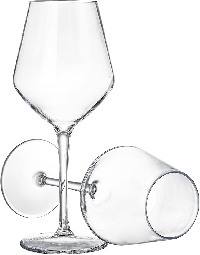 Dicunoy Set of 4 Unbreakable Stemmed Wine Glasses, 16 oz Outdoor Plastic Wine Glasses, Plastic Goblets Glassware, Reusable, BPA-Free, Classic Cups for Patio, Poolside, Camping
