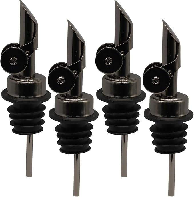 4 Pack Auto Flip Dispenser Spout, Liquor Pour Spout Oil Dispenser Top, Stainless Steel Leak-Proof Bottle Spout for Wine Vinegar Oils (Black)