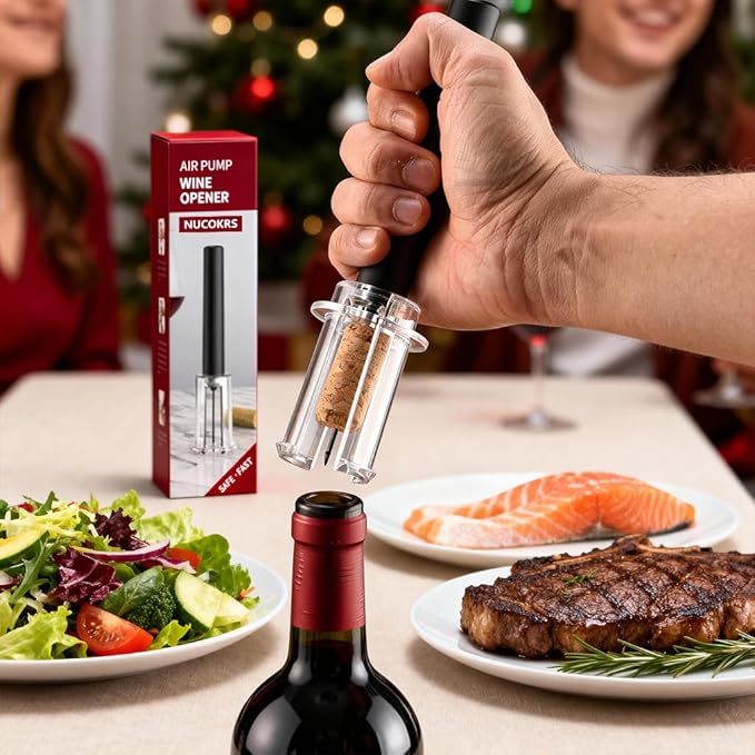 Air Pressure Wine Bottle Opener and Wine Pourer 2 Pieces Set - NUCOKRS Pump Corkscrew, Effortlessly Opens Bottles in 3-7 Pumps, No Electricity, Easy to Use, Gift for Wine Lovers