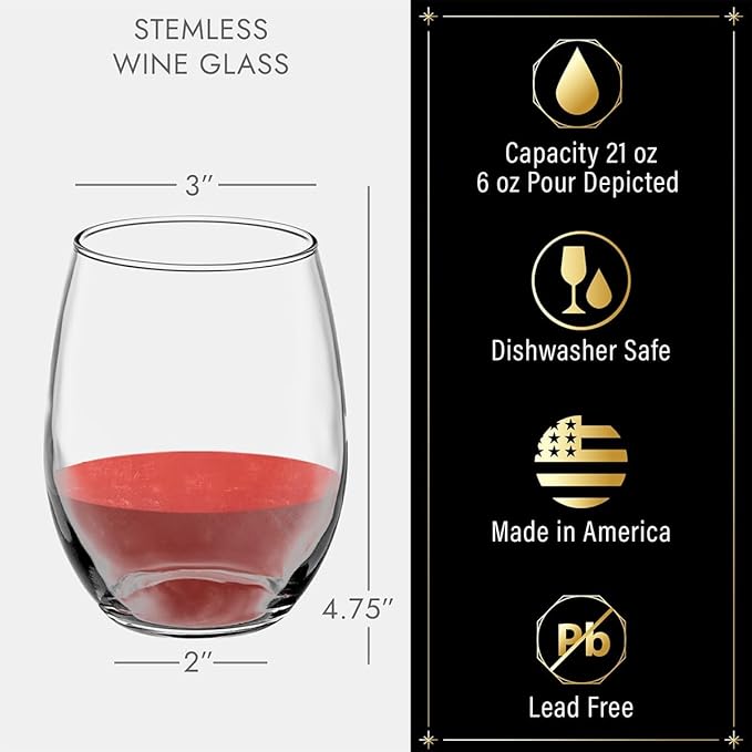HomeWetBar Engraved Wine Decanter Set With Stemless Wine Glasses - Personalized Wine Carafe Set