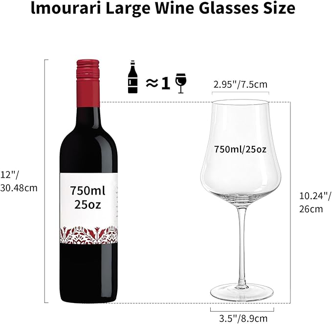 Large Wine Glasses Set of 4: 25oz Hand Blown Crystal Tall Stem Red Wine Glass for Wedding Anniversary Party Christmas Gift for any Occasion