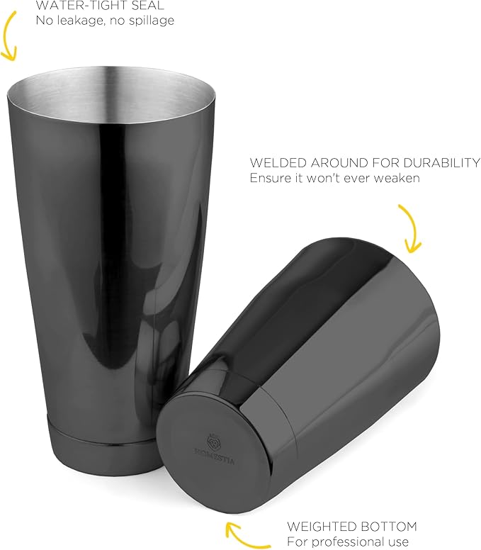Homestia Professional Boston Shakers Set, 18oz and 28oz 2pcs Tins, Weighted Cocktail Shaker Set, for Bartenders, Pro Bar Shaker, Made from Premium Stainless Steel 304 (Black)