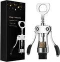 Wine Opener Zinc Alloy Wing Corkscrew, Multifunctional Wine Bottle Opener with Built-In Beer Bottle Opener, Sharp Worm Tip with Ergonomic Non-Slip Wing Handle for Home Bar Restaurant, Silver