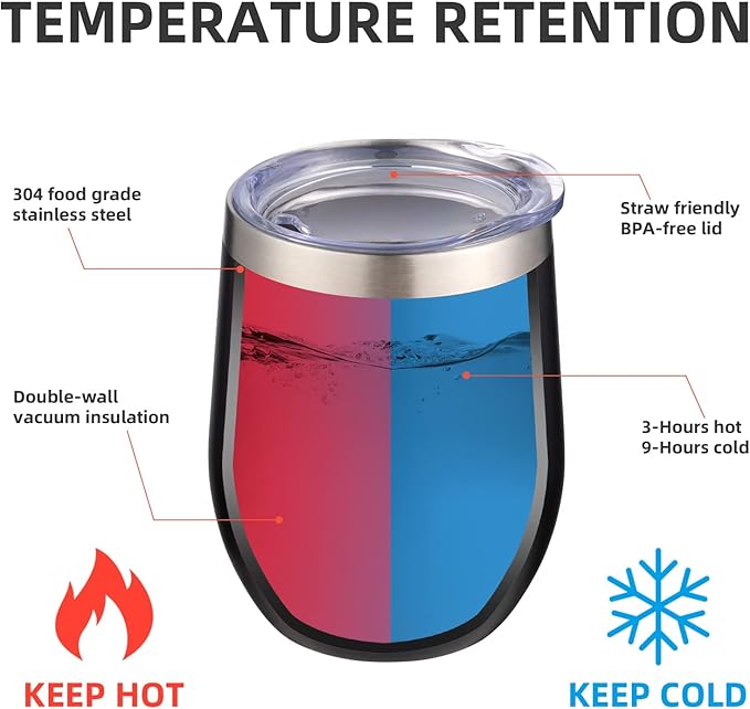 12 oz Insulated Wine Tumbler with Lid and Straw,Stainless Steel Stemless Wine Tumbler Glasses Double Wall Vacuum Wine Cups Tumbler Bulk for Coffee,Champaign,Cocktail,Office（Multicolor,4）