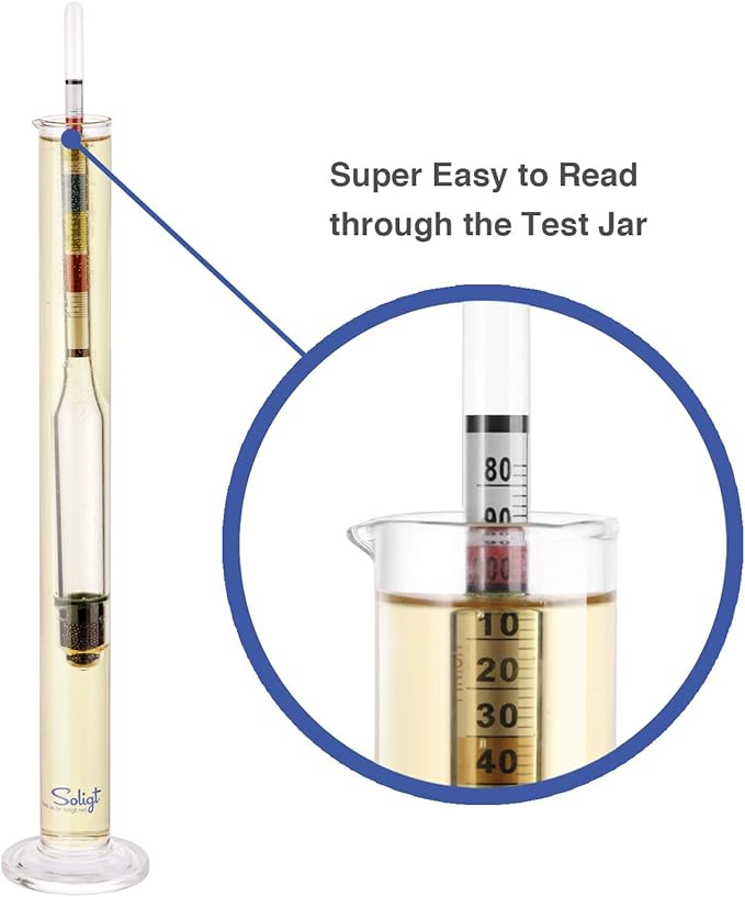 SOLIGT Triple Scale Hydrometer and Glass Test Jar for Wine, Beer, Mead & Cider - ABV, Brix and Gravity Test Kit