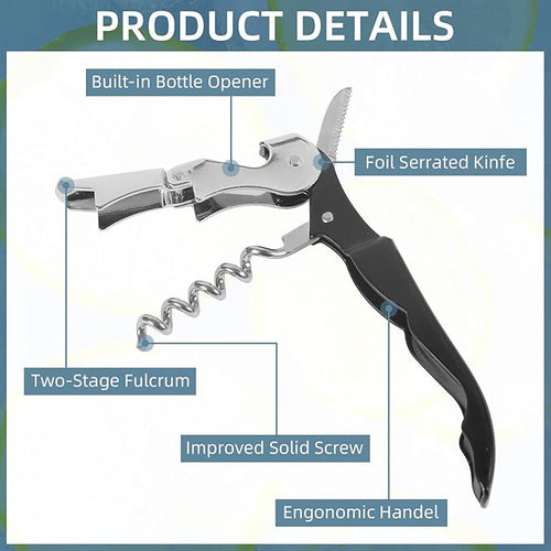 24 Pack Black Corkscrew Wine Openers Upgraded Heavy Duty Stainless Steel Wine Opener Bulk Double Hinged Wine Key for Serves Waiters Bartenders Party Wine Opener Favor (Black)