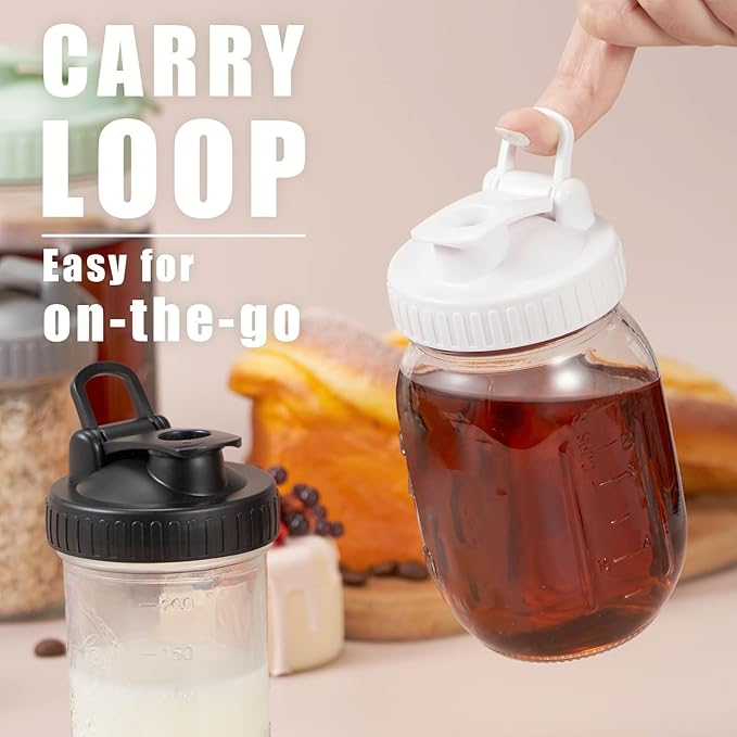 4 Pack Regular Mouth Mason Jar Pour Spout, Mason Jar Pitcher Lids with Leakproof Airtight Flip Cap, Reusable Plastic Canning Lids for Drinking Salad Dressing Pouring, Jar Lids, Black & White