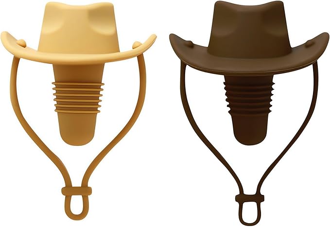Silicone Wine Stoppers, Cowboy Hat Wine Bottle Stopper Sealer, Keeps Fresh for 15 Days, Home Decoration and Winer's Gifts (2, Coffee+Light Brown)