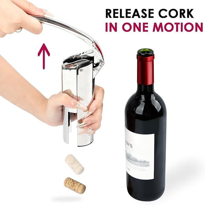 KAYCROWN Wine Opener, Stainless Steel Vertical Lever Corkscrew with Foil Cutter, Extra Spiral and Premium Gift Box, Manual Wine Opener with One-Pull Design, Wine Bottle Opener