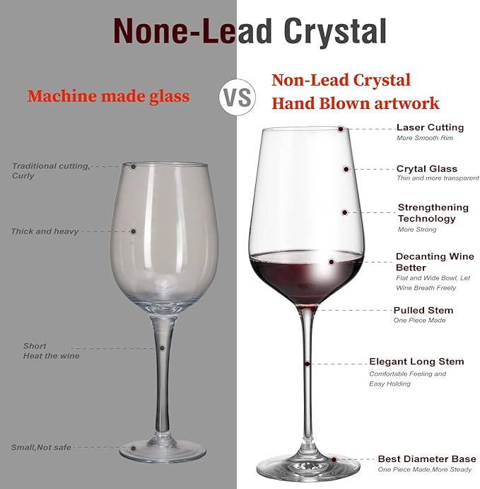 AILTEC Wine Glasses Set of 6, Crystal Glass with Stem for Drinking Red/White/Cabernet Wine as Gifts Sets, Clear Lead-Free Premium Blown Glassware (19oz,6 pack)