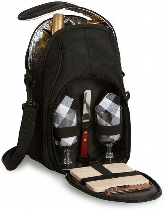 Brava Wine & Cheese Set Holds 2 Bottles Thermal Insulated includes Glasses, Cheese Board