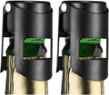 HYZ Champagne Stoppers 2Pack - Stainless Steel Sparkling Wine Bottle Stopper with Pure Silicone Air Tight Seal - Professional Wine Saver for Champagne，Prosecco and Cava (Black)