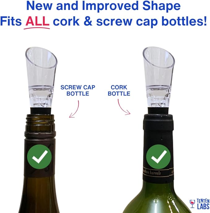 Red Wine Aerator and Stopper Set (2-Pack) by TenTen Labs, In-Bottle Aerator Spout for Smooth Pouring, Leak-Resistant Bottle Stopper with Re-Corker, Gift Box Included, (Black)