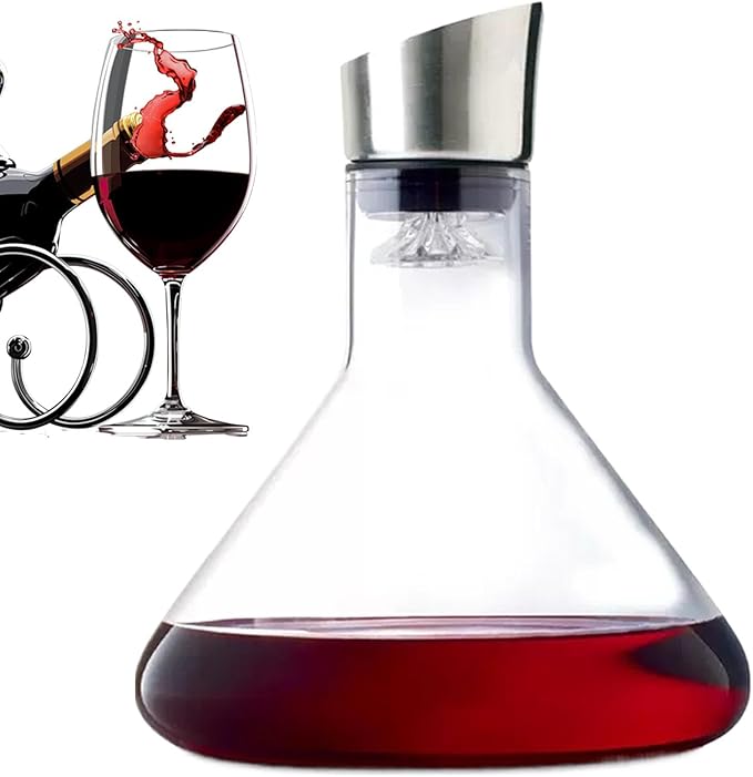 Wine Carafe Red Wine Decanter, Red Wine Decanter Set with Aerator? Wine Hand-held Aerator with Stainless Steel Pourer Lid, Wine Filter, Wine Accessories