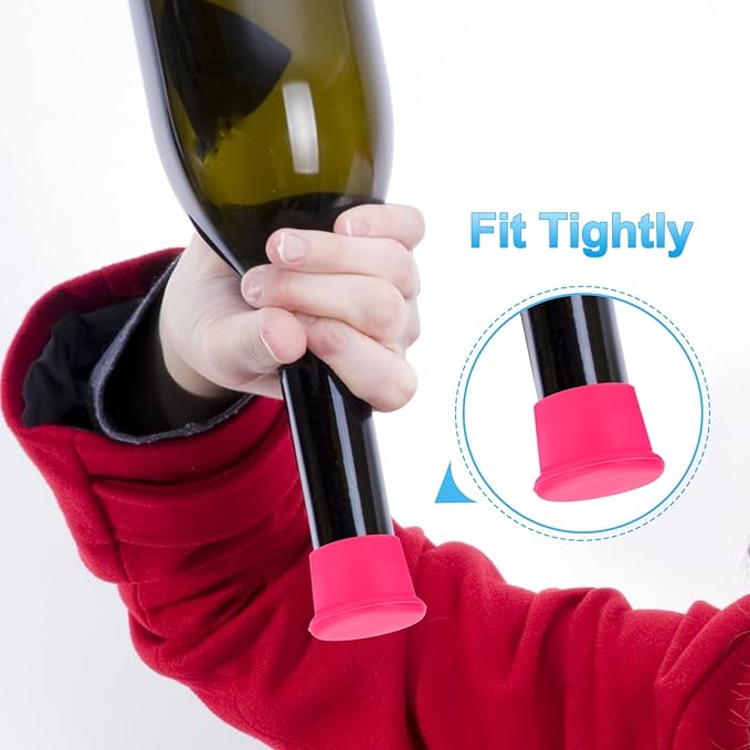 PATIKIL Silicone Wine Stoppers, 6 Pcs Reusable Bottle Cover Wine Corks Bottle Caps Wine Saver Seal Keep Fresh for Beer Beverage Drink, Rose