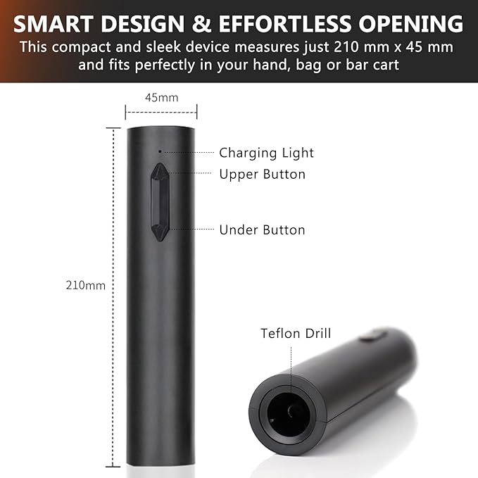 Electric Wine Opener – NUCOKRS Rechargeable Corkscrew with USB-C, One-Touch Automatic Cork Remover, Sleek Black Design Easy to Use for Home Kitchen Party Wedding Gifts