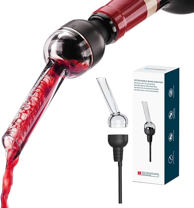 KITCHENDAO Detachable Wine Aerator Pourer - BPA Free Tritan Premium Wine Air Aerator - Improve Taste and Bouquet Instantly - Dishwasher Safe - Black