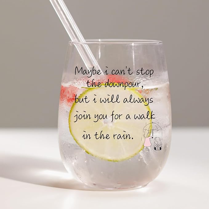 Friend Gifts for Women,Maybe I Can't Stop the Downpour,Get Well Self Care Inspirational Gifts for Friends,Sister,15 Oz Wine Glass