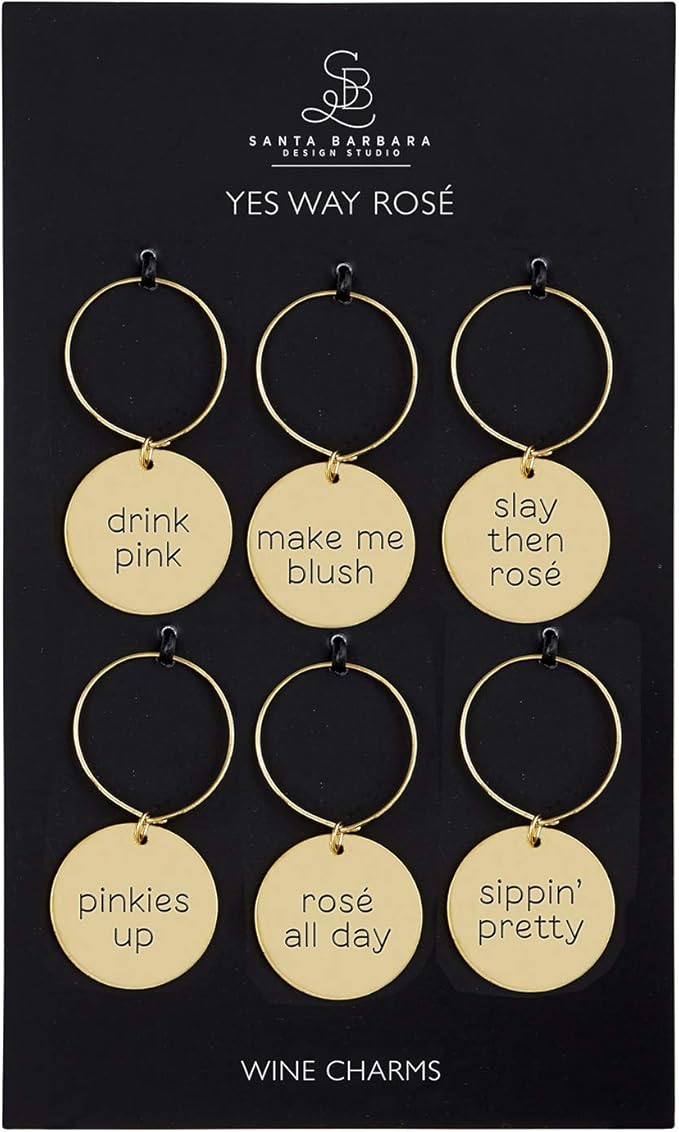 Santa Barbara Design Studio Zinc Alloy Wine Charms, Set of 6, Yes Way Rose'