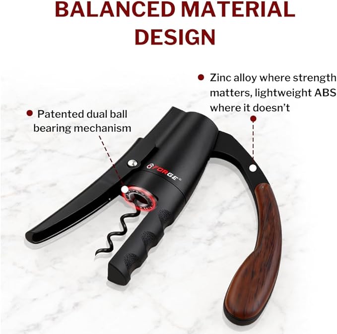 Forge Quality Compact Vertical Lever Corkscrew Wine Opener with Foil Cutter. 3 Seconds to Open a Bottle of Wine. Black.