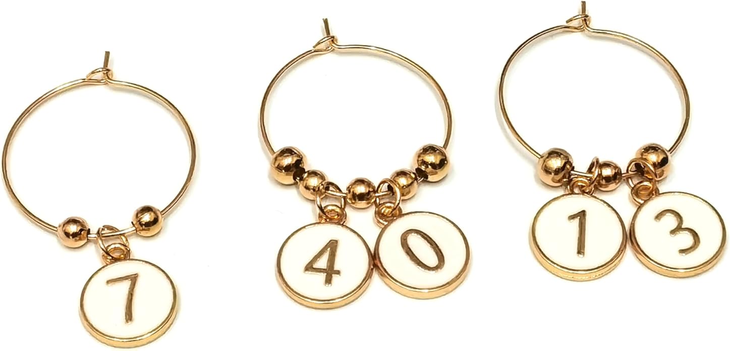 Number Wine Glass Charms - 2 Set of 20pcs Round 0-9 Figures Number Wine Charms for Stem Glasses - Tasting Party Supplies Drink Markers Cup Glass Charm Rings