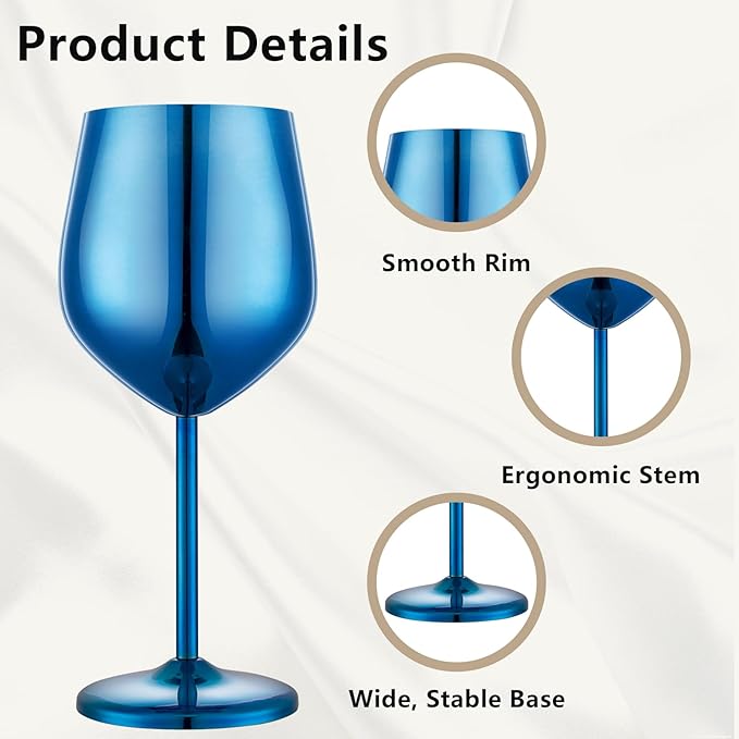 Stainless Steel Wine Glasses Set of 4 Unbreakable Blue Wine Glass 18 oz Unique Metal Wine Goblets for Outdoor, Travel, Camping, Pool, Ideal Gift for Wine Lovers