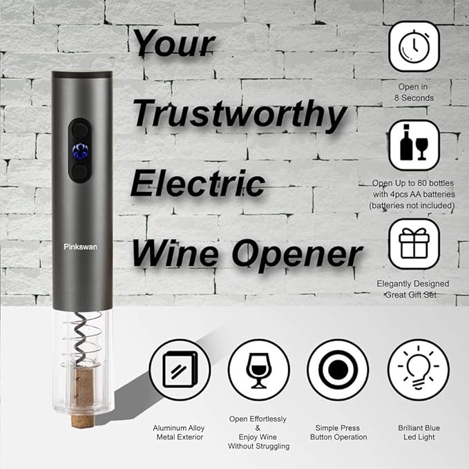 Wine Opener Electric Gift Set, Whiskey Stone Wine Lover Gifts with Wine Accessories of Automatic Corkscrew, Metal Ice Cube, Wine Pourer, Foil Cutter 4-in-1 set