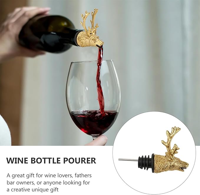CALLARON Deer Head Wine Pourer Zinc Alloy Creative Liquor Pour Spout Smooth Flow Decorative Bar Tool for Parties and