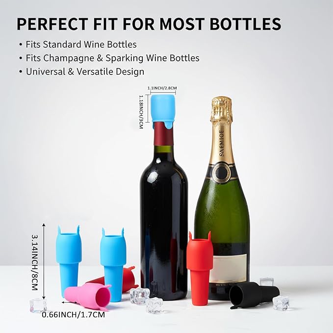 Silicone Wine Stoppers - 10 Pack Reusable, Airtight Bottle Stoppers for Wine, Champagne & More - Leak-Proof Seal, Universal Fit, Easy to Use & Clean, Keep Wine Fresh