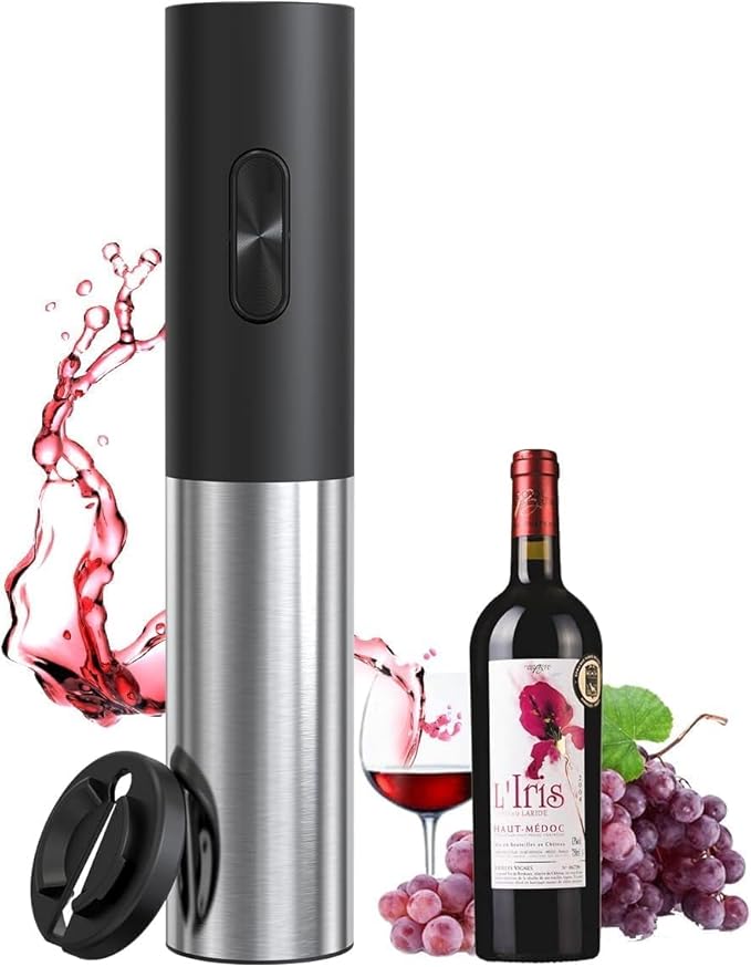 Electric Wine Opener Battery Operated, Automatic Electric Wine Bottle Opener with 2 in 1 Wine Stopper and Portable Corkscrew Foil Cutter, Wine Gifts
