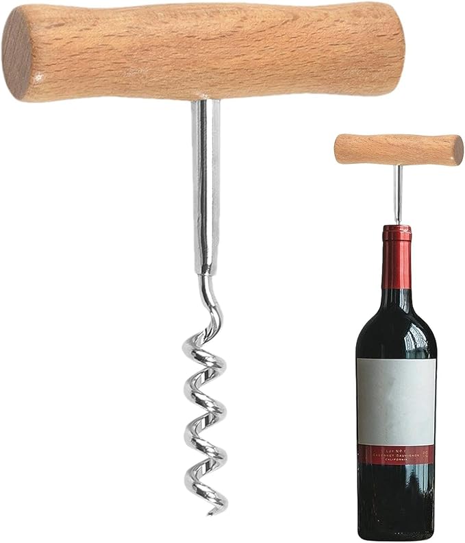 Silver Wine Opener - Stainless Steel Opener Key, Professional Screwpull, Portable Bottle Opener, T-Shape Manual Corkscrew for Home