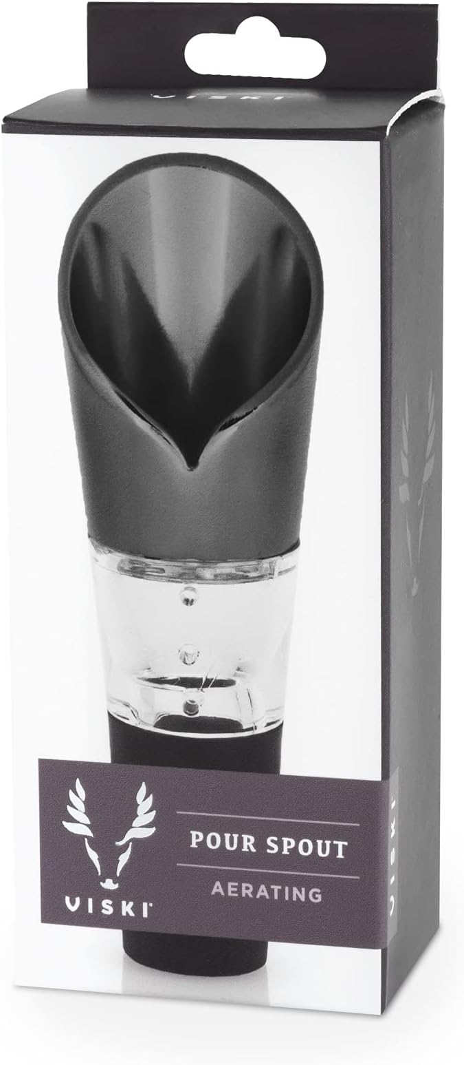 Viski Gunmetal Aerating Pour Spout - Wine Aerator Pourer Spout - Drip Free Pour Red Wine Aerators - Stainless Steel Set of 1