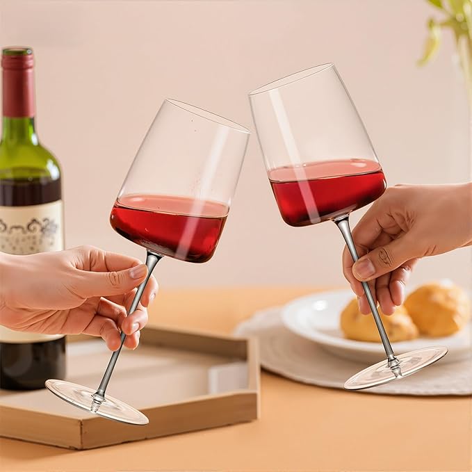 KAMMAK Wine Glasses Set of 2, 17.92 oz Hand Blown Crystal Bordeaux Wine Glasses, Thin Rim & Long Stem, Perfect for Red & White, Daily Use, Wedding or Birthday Gift with Gift Box, RW23174