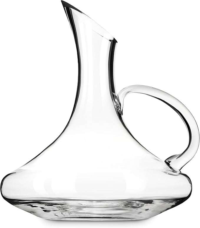 True Handled Wine Decanter, Glass Carafe, Red and White Wine, Wine Aeration, Bar Gadgets, Wine Lover Gifts, Holds 1 Standard Bottle, 52 oz