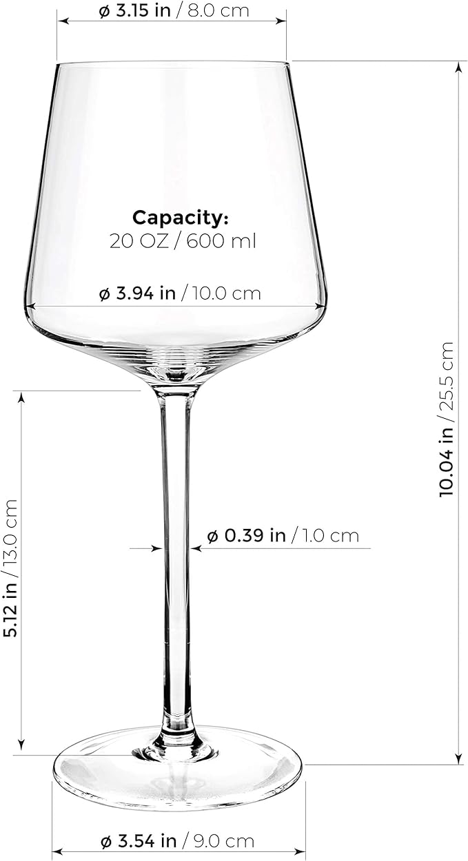 Crystal Wine Glasses 20.5-ounce, Set of 4 - Red or White Wine Large Glasses - Pinot Noir - Burgundy - Bordeaux - 600ml