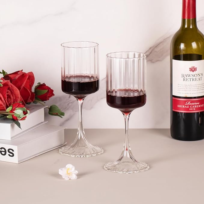 KAMMAK Wine Glasses Set of 2, 13.53 oz Hand Blown Bordeaux Wine Glasses, Thin Rim & Long Stem, Perfect for Red & White, Daily Use, Wedding or Birthday Gift with Gift Box, Fully Clear Wide Rib