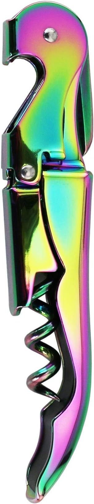 Oenophilia Duo-Lever Professional Waiters Corkscrew, Wine Opener and Foil Cutter, Bottle Opener - Plated, Iridescent Rainbow